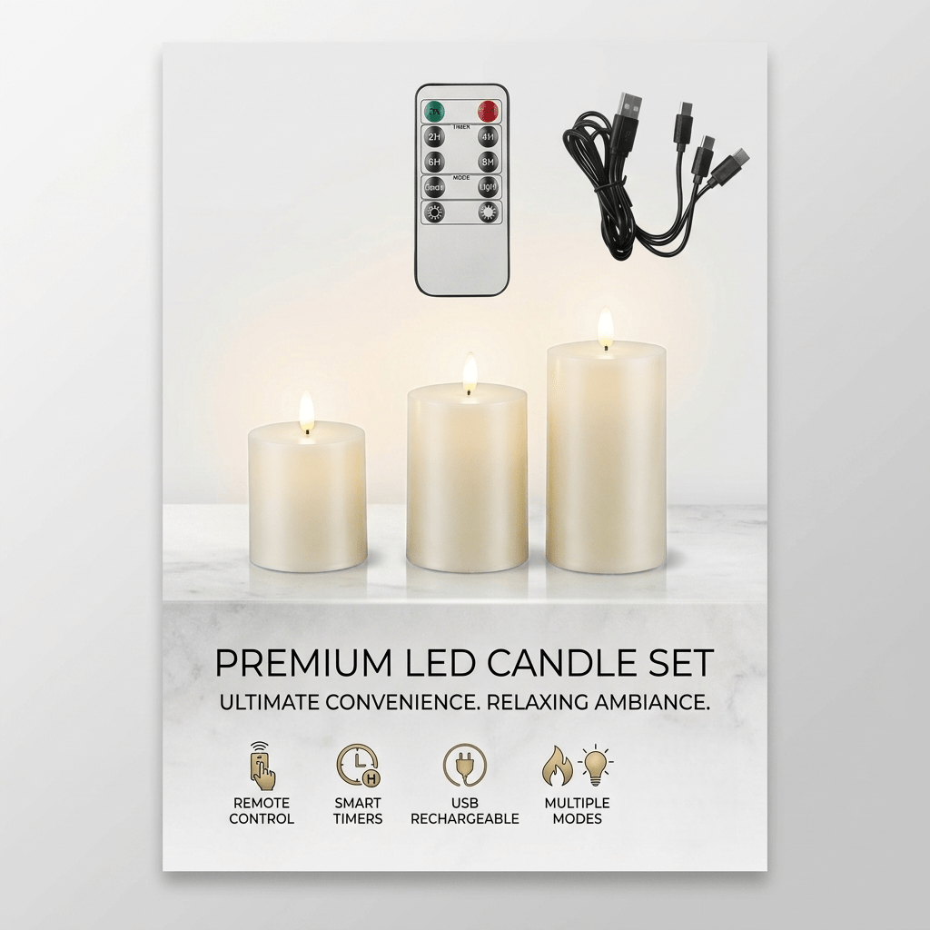 TEMU 3 stuks vlammeloze LED-kaarsen met afstandsbediening & USB-oplaadbaar, geschikt voor huisdecoratie, bruiloften, Kerstmis, hotels - Draagbare