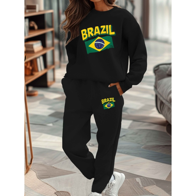 

Ensemble Sweatshirt et Joggers pour Femmes du Brésil - Jaune Vif, Polyester, Décontracté pour Automne/Hiver, Lavable en Machine