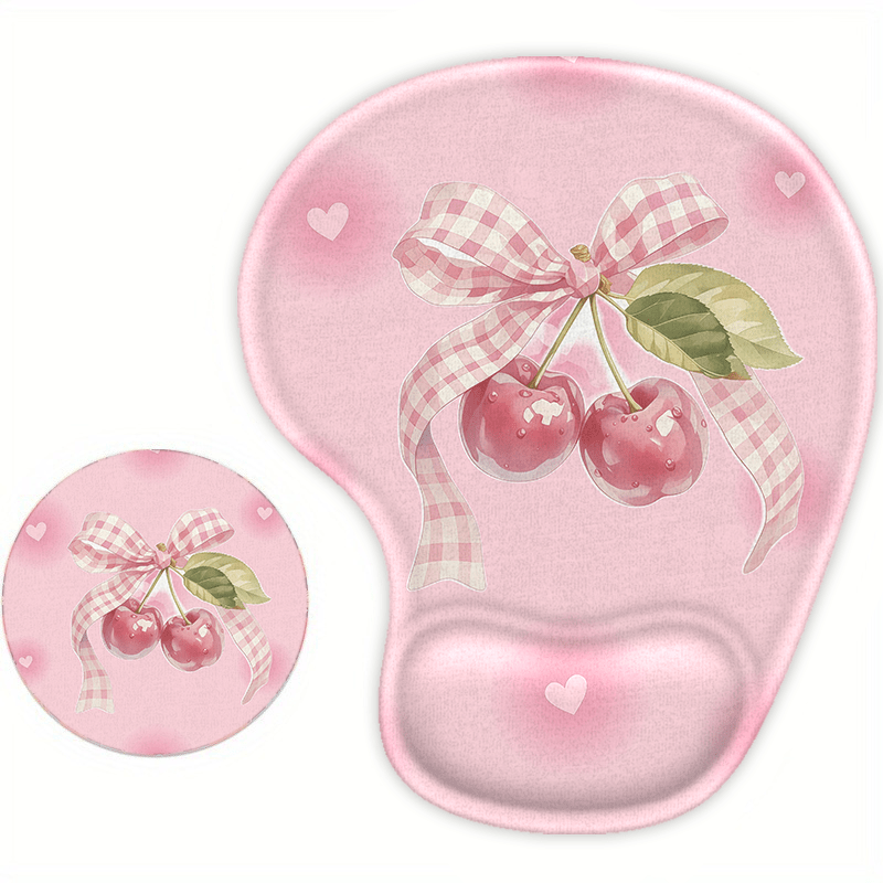 TEMU 1 Set, Ergonomic Mouse Pad With Wrist Support, Includes A Cup Holder Set, Cherry Pattern, Mouse Pad With Wrist Support, Wrist Support, Non-slip