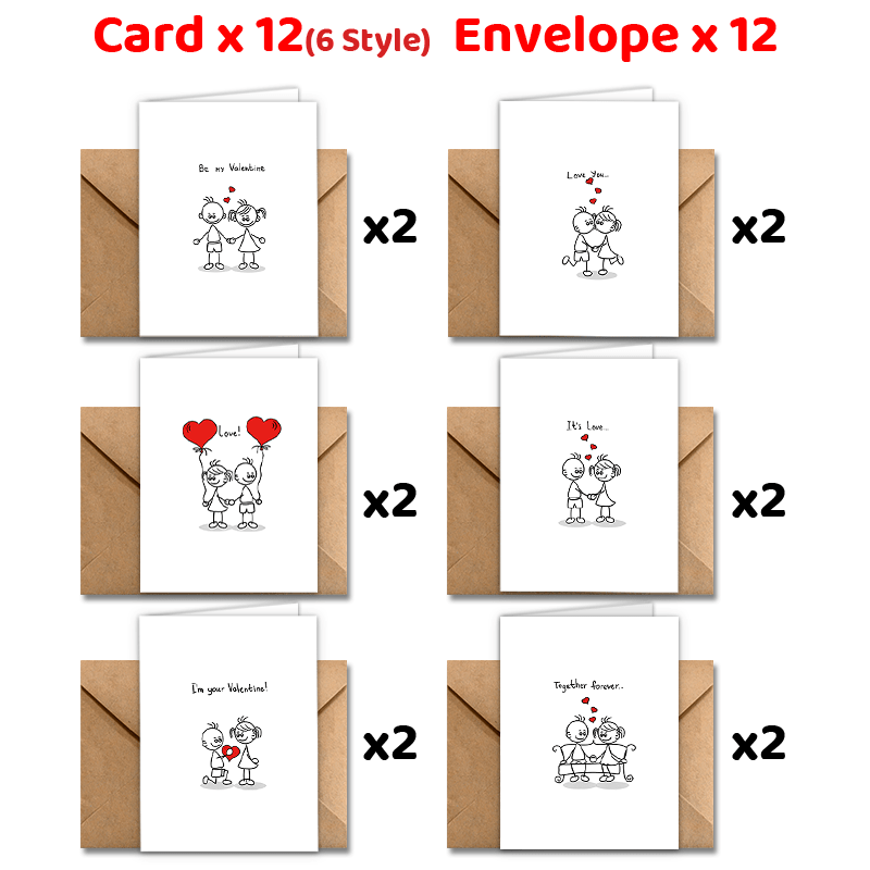 

24-pack Romantic Cartoon Couples Valentine's Day Greeting Cards, Assorted Love Themed Paper Cards With Envelopes For Couples, Anniversary, Birthday, Thank You - Quality Set