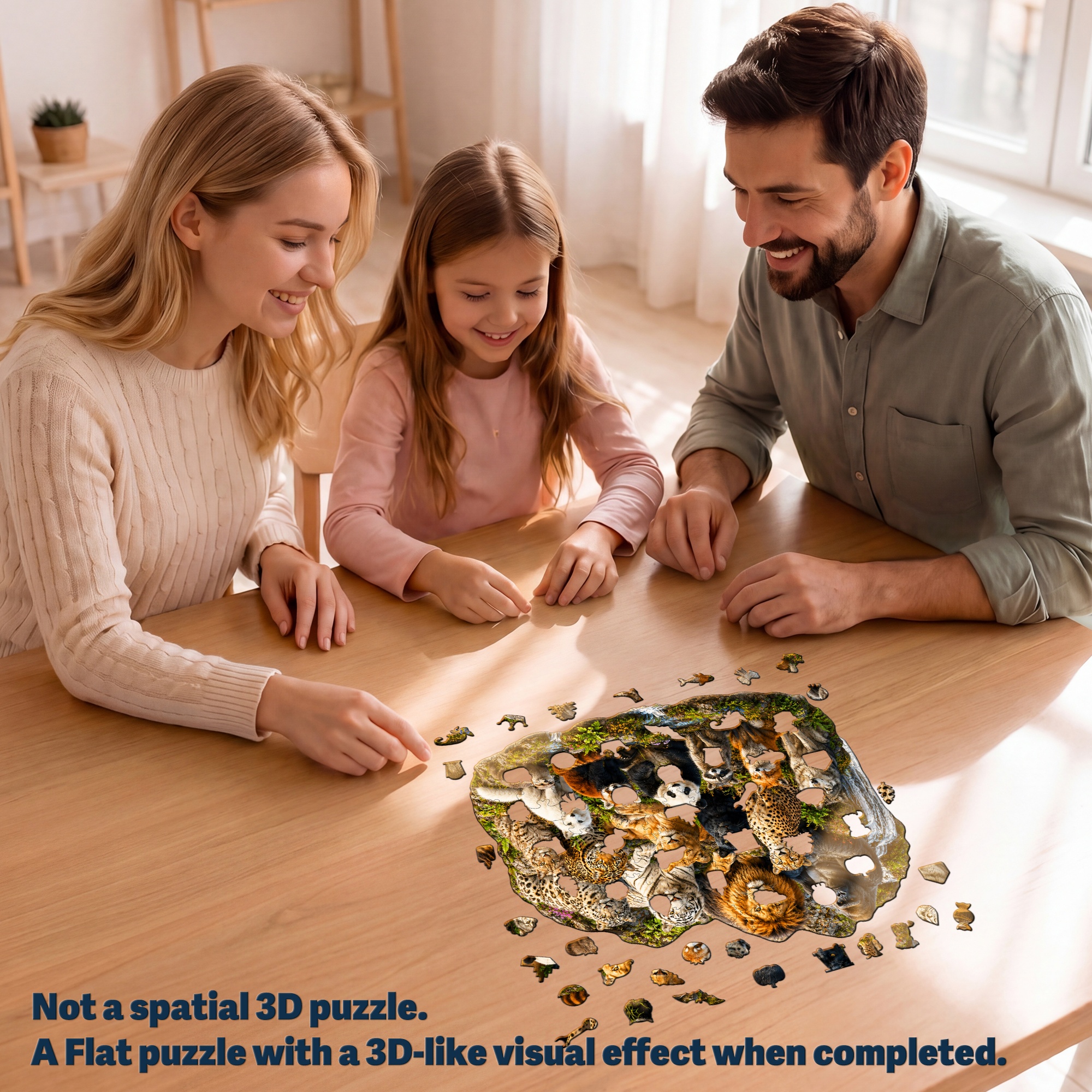 Wild Animal Family Flat Wooden Puzzle for Children