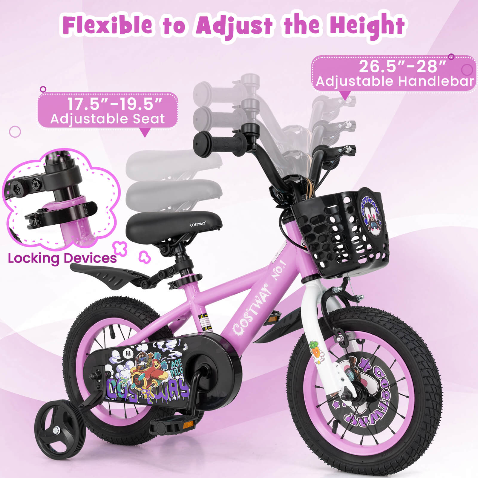 TEMU COSTWAY Vélo Enfant 12", Bicyclette Sport avec et Selle Réglables en Hauteur, Frein à Main et Frein à Contre-pédale, Garde Chaîne Entièrement
