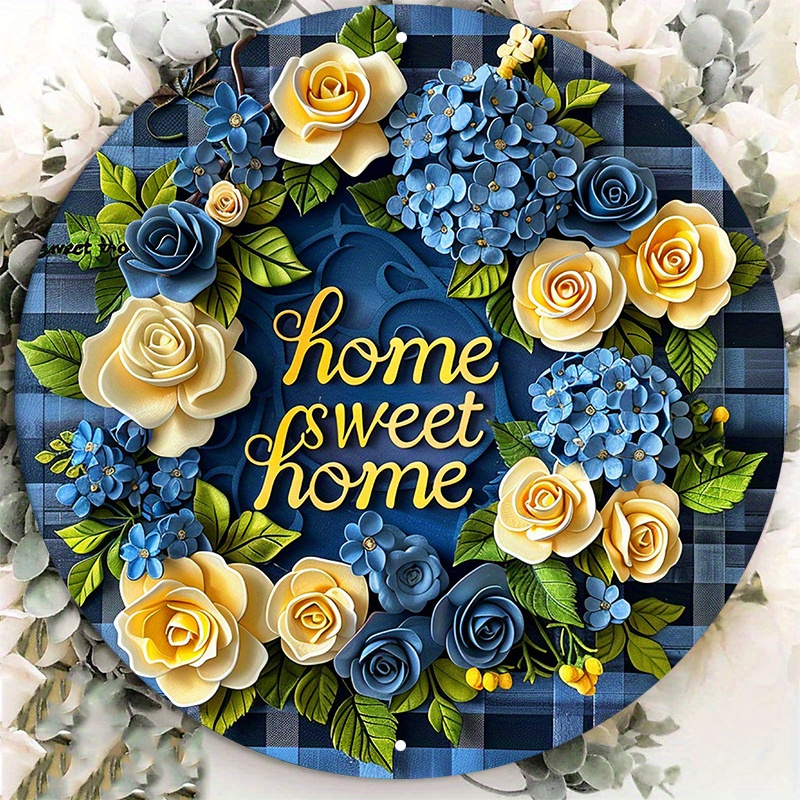 

Aluminum "" Decorative Sign, 8x8 Inch, Floral Wall Hanging With & Roses, Multipurpose Indoor/outdoor Plaque, English Text, With Pre-drilled For Easy Mounting