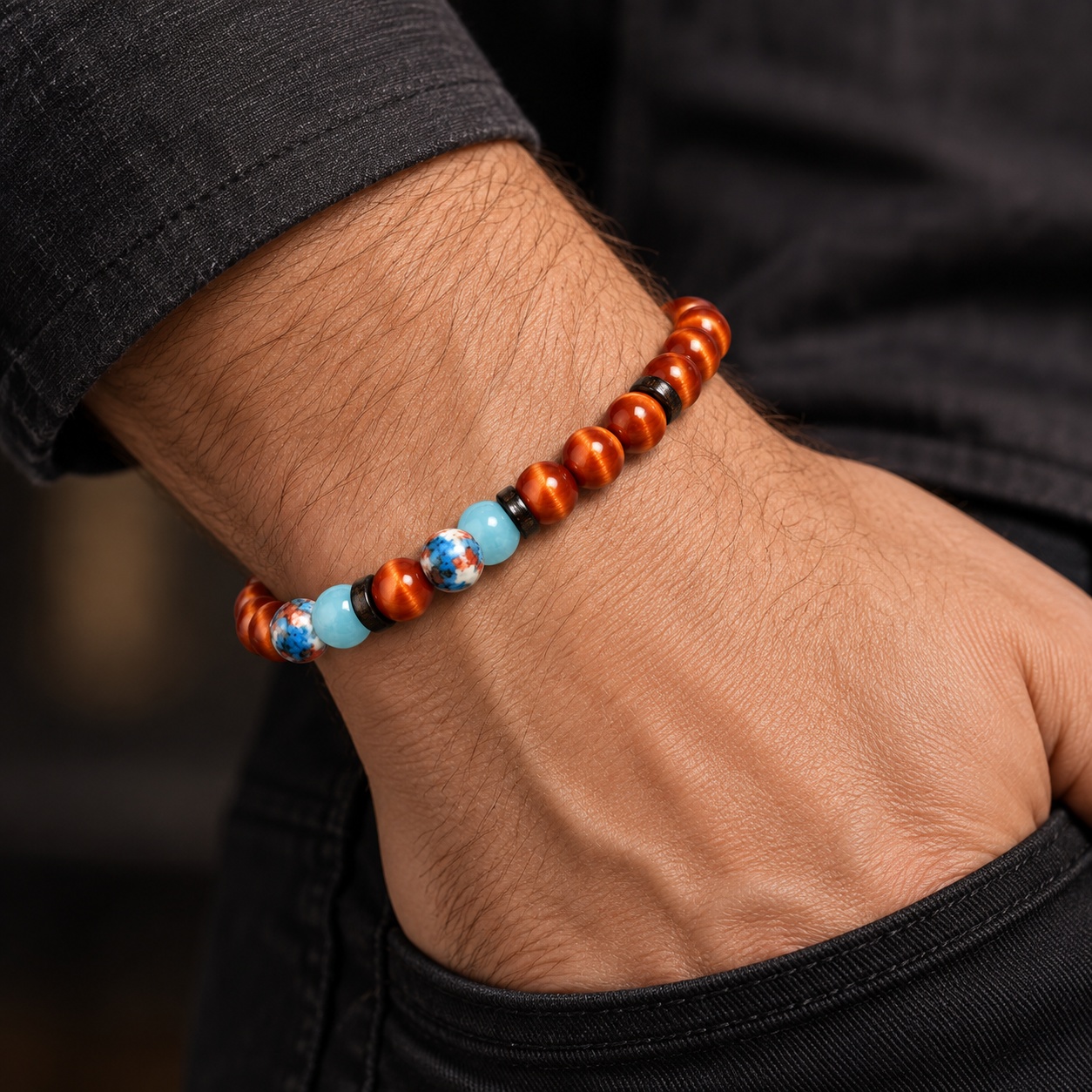 Wealth-Attracting Handmade Tiger's Eye Beaded Bracelet