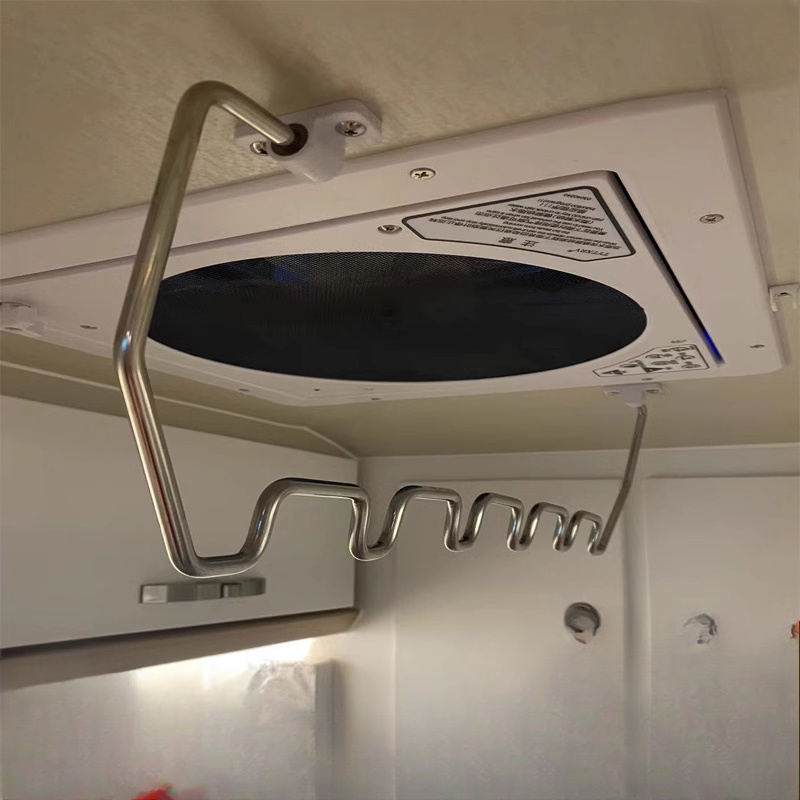A Drying Rack For Rvs, A Ceiling-mounted Clothes Rod For Trailer Bathrooms, Made Of Stainless Steel, Featuring A Foldable And Hidden Design!