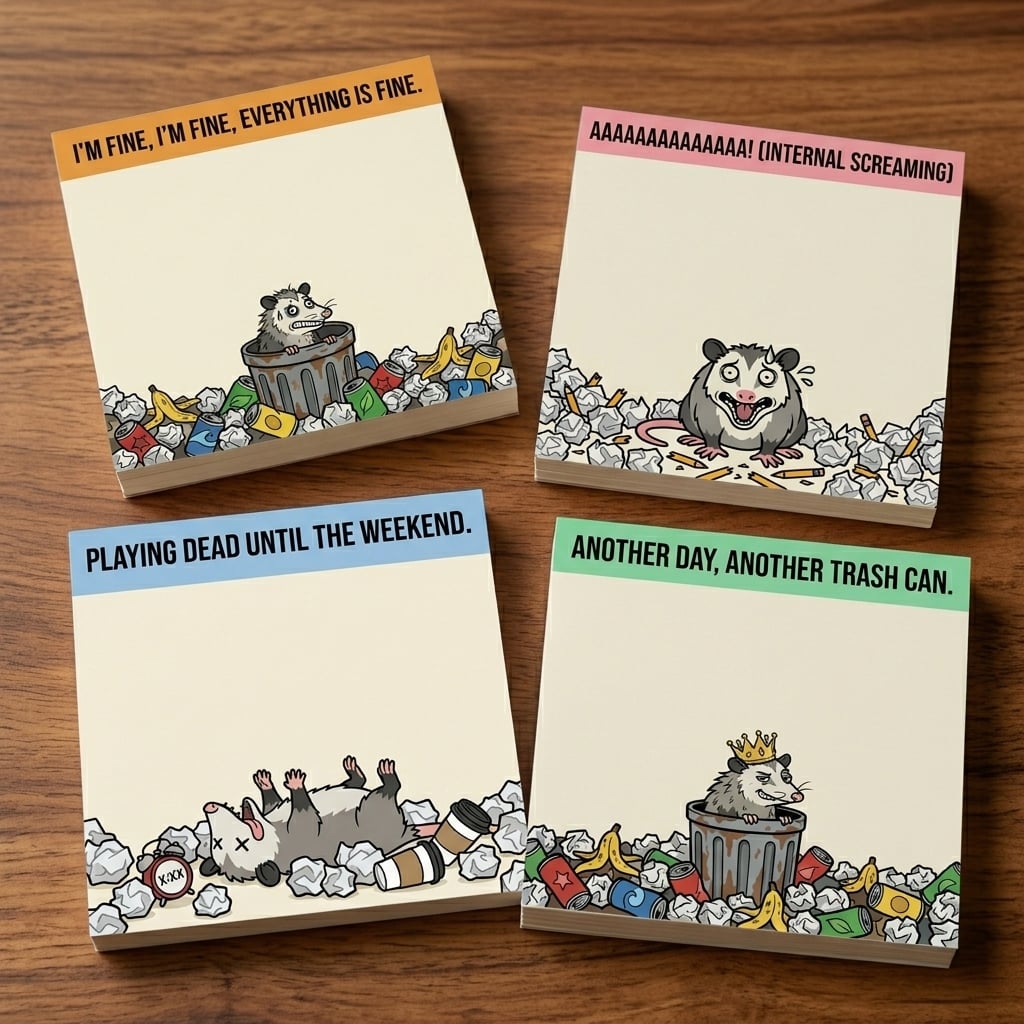 TEMU Funny Opossum Sticky Notes 4-pack, 3x3 Inch Novelty Memo Pads (50 Sheets/pad), Office Desk Additions And Humorous Gag Gift For Coworkers Or