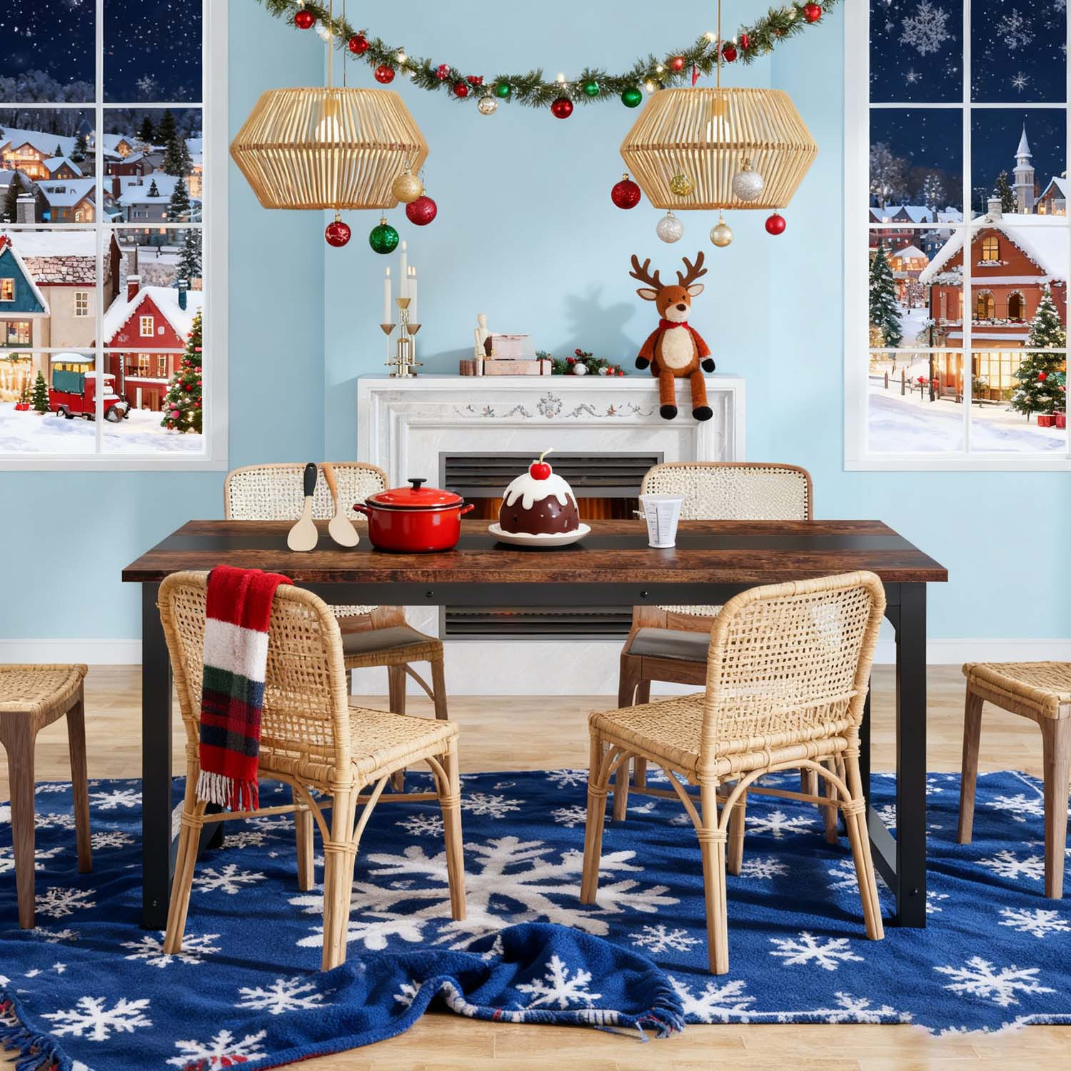 Large Industrial Dining Table Suitable For 4-6 People - 63”x31.5” Rectangular Dinner Table With Heavy-duty Metal Legs & Farmhouse Top, Wood Table For Christmas Gatherings, Dining Room, Kitchen