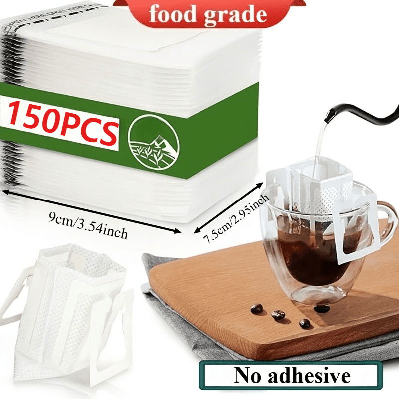 TEMU 150pcs Portable Hanging Ear Coffee Drip Bags, Thickened Coffee Filter Paper, Binder-free - Technology Sealed, Practical Coffee Machine
