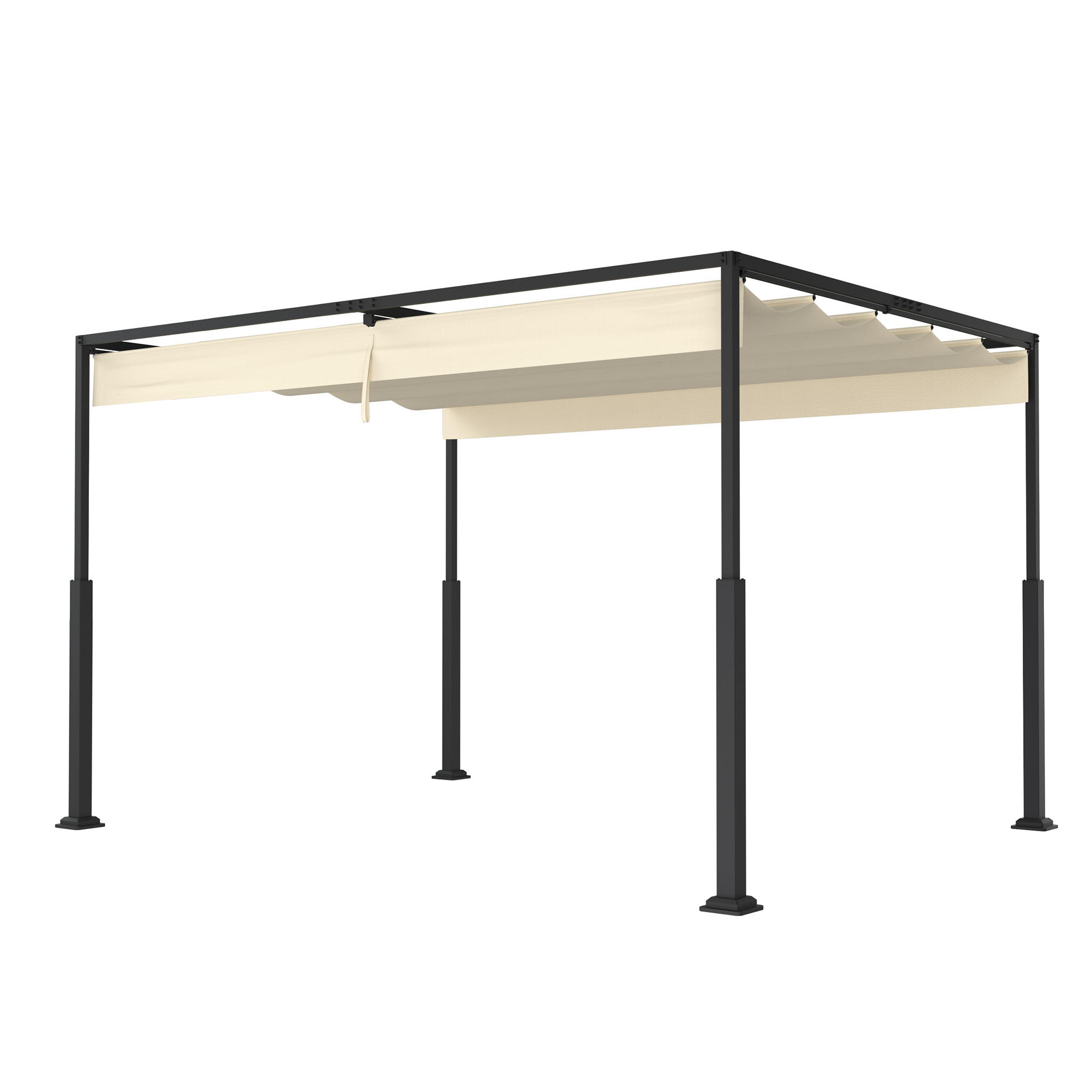Image of 3x4m Pergola With Sliding Roof, Freestanding Garden With Adjustable Sun Shade - Terrace Cover, 160g Pa-coated Polyester, Black/beige
