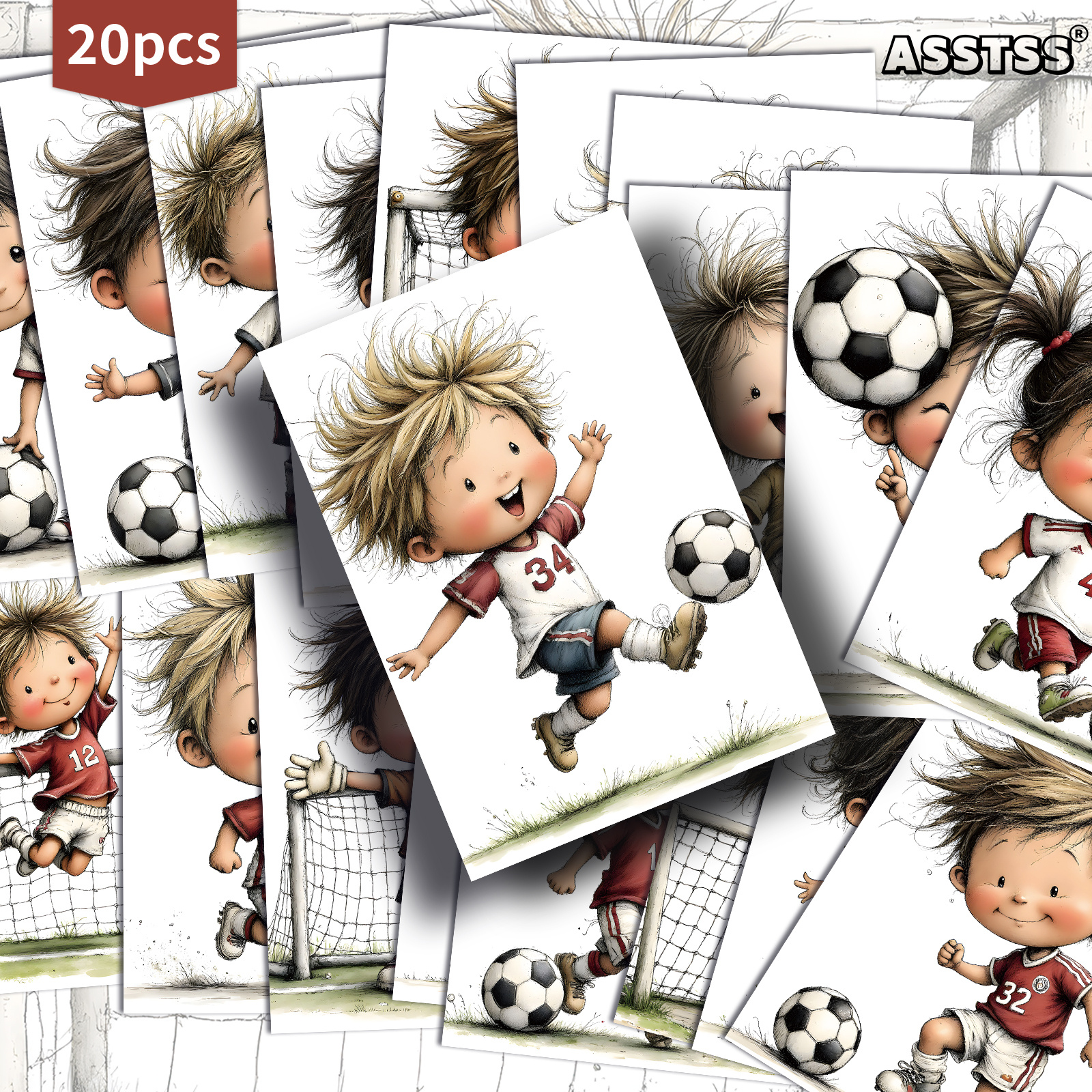 TEMU Lot de 20 cartes postales vintage ASSTSS sur le thème du football - 10,2 x 15,2 cm (4X6 pouces), fournitures de journal rétro, illustrations ,