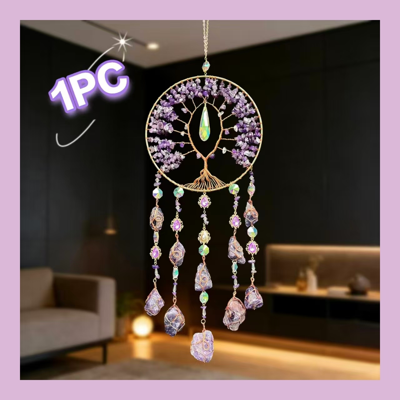 TEMU 1pc Amethyst Tree Of Life Dreamcatcher, Includes Catcher, Window Decoration, Bohemian-style Home Decor