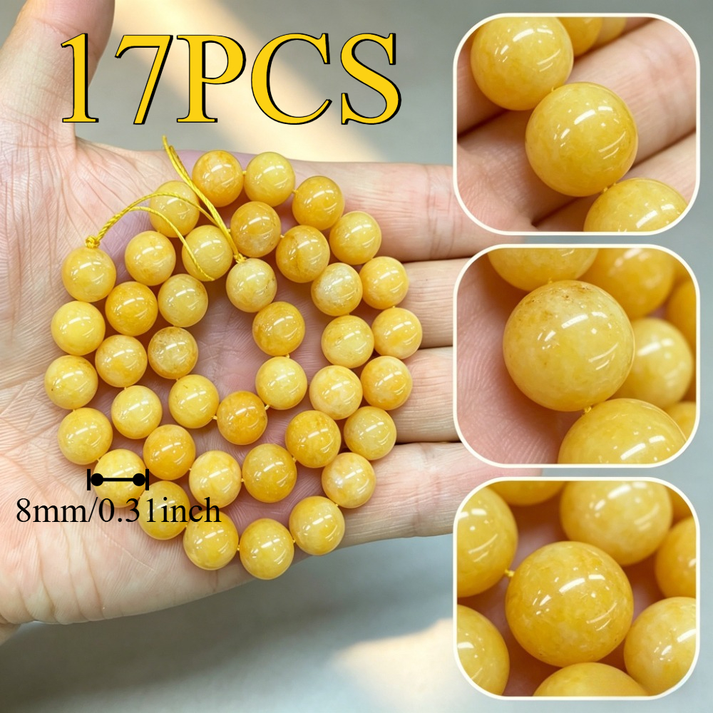 TEMU 6/8/10mm Natural Topaz Round Loose Beads, Bohemian Vintage Style, Elastic, , Jewelry Making Kit For Rings, Bracelets, Necklaces, Earrings, Great