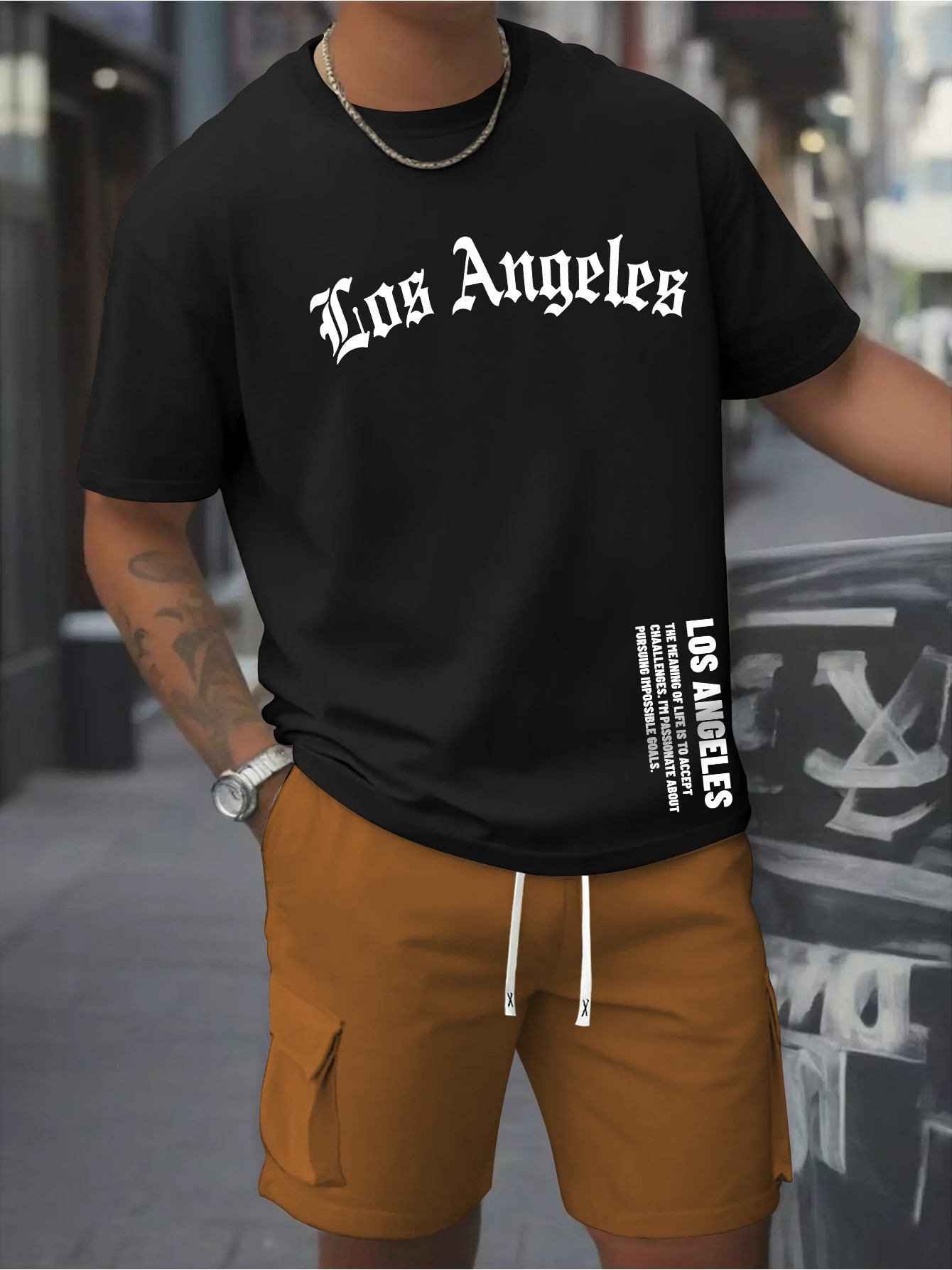 Men'S Casual Two-Piece Set, Pure Cotton Round Neck Short Sleeved T-Shirt And Work Pants with Pockets