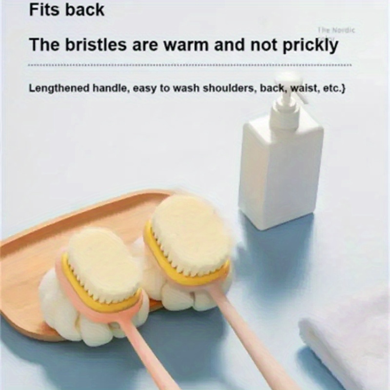 1    brush back scrubber dual sided exfoliating shower brush with ergonomic handle   beige hair scrubber for bath body exfoliation formaldehyde free hypoallergenic handheld exfoliator durable construction Product details 2