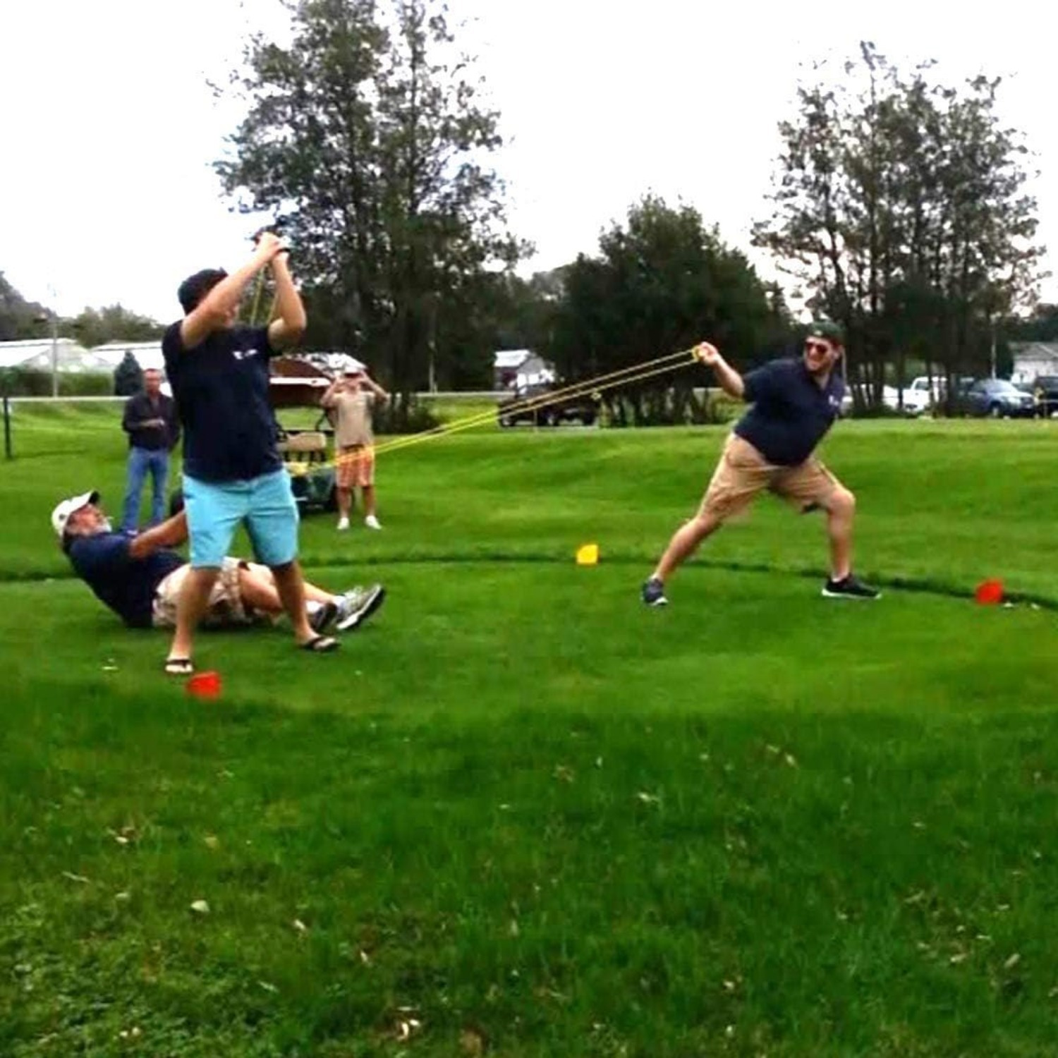 3-Person Heavy Duty Water Balloon & Football Potato Launcher - 500 Yard Range, Giant Sling Shot for Adults & Teens 15+ | Outdoor Beach, Picnic, Backyard Games Toy (Green), Beach Fun Equipment, Tshirt Launchers, Durable Launchers