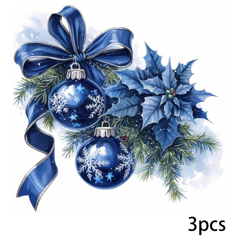 TEMU 3pcs Of High-definition Christmas Blue Snowflake And Bow Heat Transfer Stickers, Iron-on Patches, Suitable For Backpacks, Cushions, Pants, Sofa