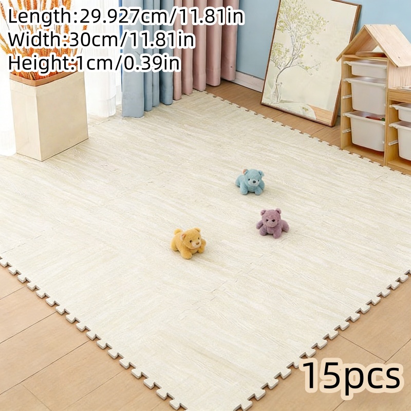 TEMU 15 piezas de material de suelo de espuma con de de madera, 30 cm/30 cm/1.0 cm, material de suelo de espuma multiescenario con de madera, tapete