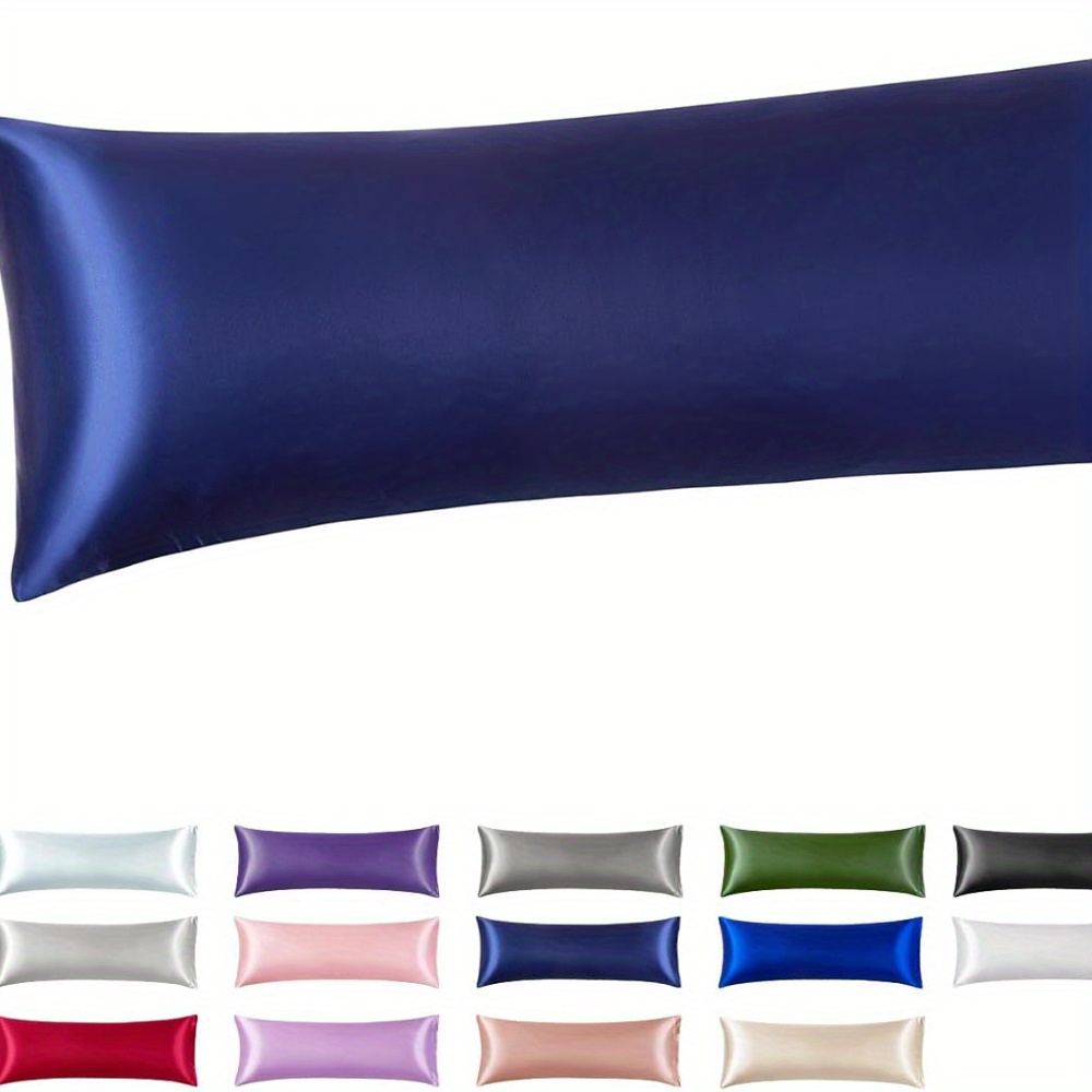 TEMU de almohada larga de satén tamaño BODY, fundas de almohada de satén Y negras, suaves y refrescantes para el cabello y la piel con cierre de