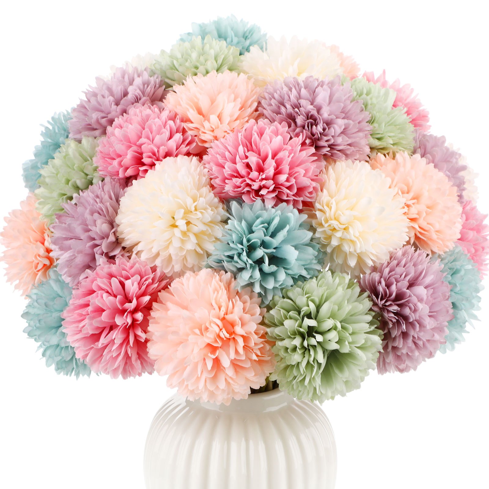 TEMU Série de couleurs macaron à 16 tiges de chrysanthème/souci artificiel - Bouquet de boules de fleurs simulées, convient pour Pâques, la , les