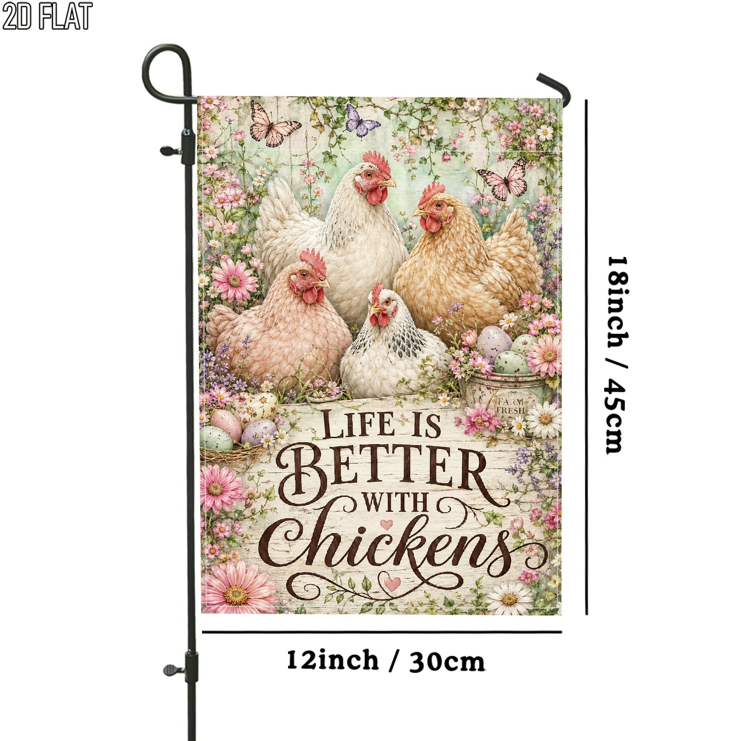 TEMU 2d Flat - 2d Flat - 2d Flat 1pc Outdoor Garden Flag Floral Pastel Peach Green Double-sided Flag Porch Decoration For Garden Outside Yard