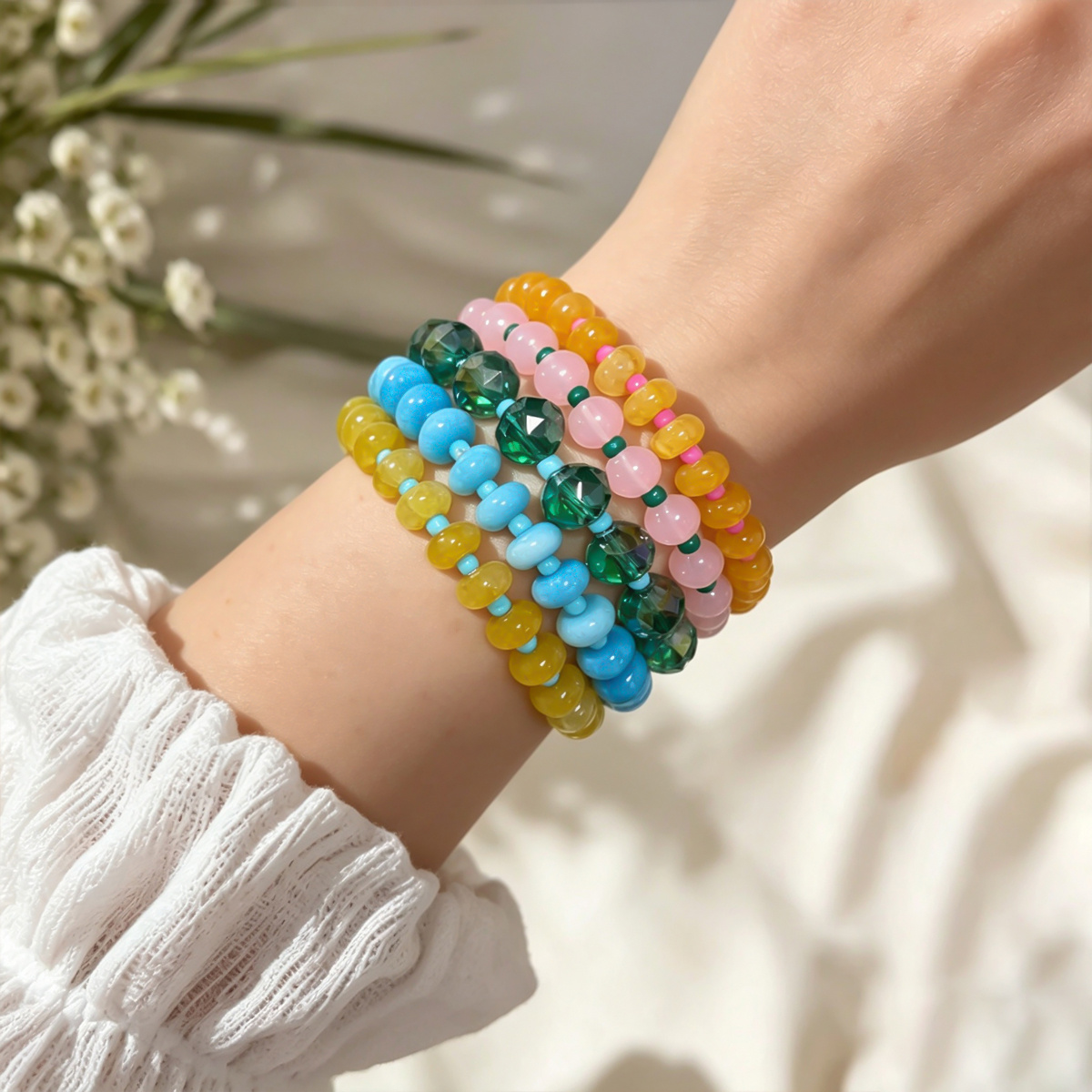 5pcs Bohemian Multicolor Macaron Bead Bracelet Set