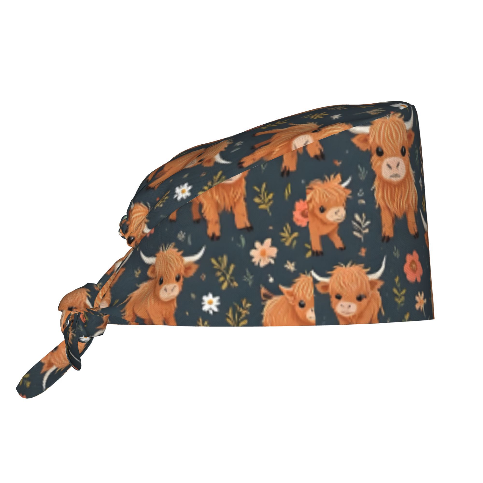 TEMU Highland Cow Seamless Pattern Unisex Work Adjustable Lightweight With Lace Up Desig Dust Proof Suitable For Nurses And Chefs, Professional