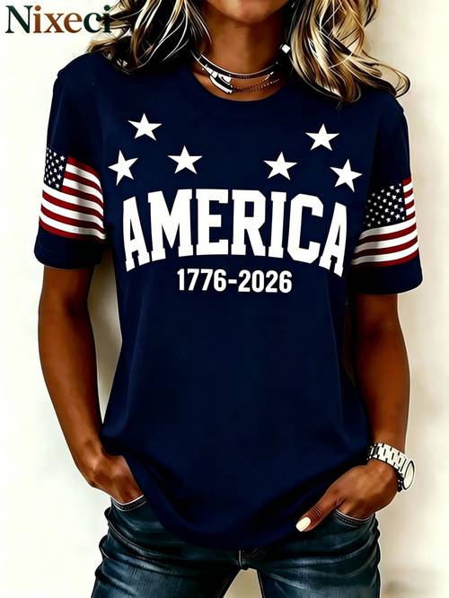 item picture america 1776 2026 t shirt women men oversized tops american flag sleeve graphic tees