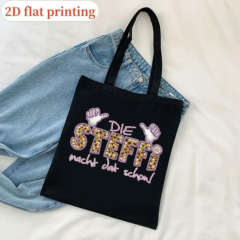 E-shop 2D Flachdruck 1 Stück, Tragetasche mit Deutscher Textdruck – Große Kapazität Schwarz & Pink Daumen Hoch Design mit "DIE " & Deutschem Spruch,