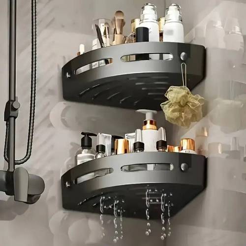 2pcs bathroom corner shelves no drilling required plastic material no drill shampoo rack bathroom shelf bathroom storage and organization shower shelf shower storage and organization bathroom accessories bathroom organizer
