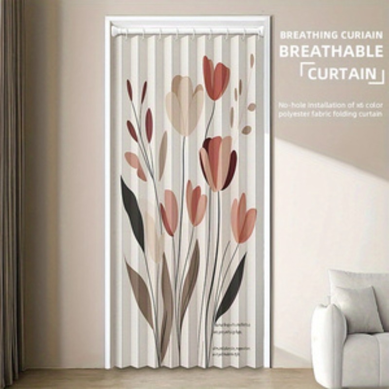 Image of 1pc Folding Curtain, Magnetic Effect, With Hooks, For Home Decoration, Privacy Protection, Suitable For Rooms, Bedrooms, Offices, Living Rooms
