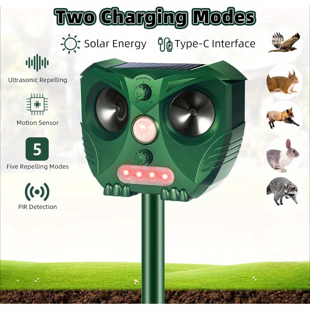 TEMU 1pc Ultrasonic Animal Repellent With Motion Detection Led Flash Light For Squirrel Rabbit Deer Raccoon Solar Deer Repellent Devices Skunk