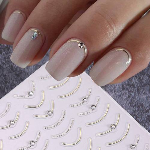 3d goldene silberne linien nagelaufkleber 1 stück selbstklebende french tips kurvenstreifen nagelkunst-dekore mit funkelnden strasssteinen diy maniküre deko nagelzubehör