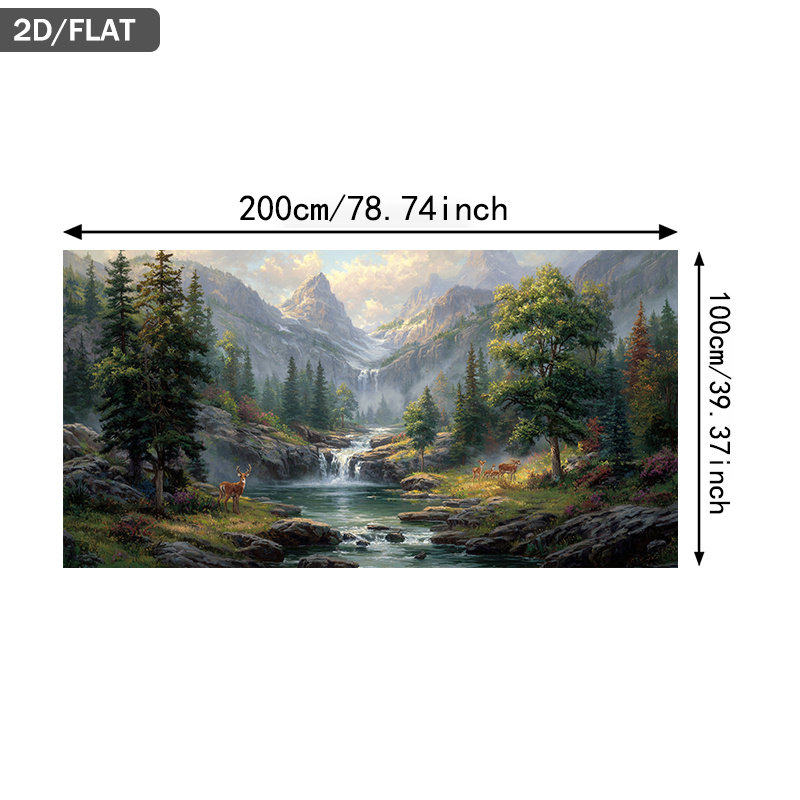 TEMU 2d Flat, 2d Flat, 2d Flat 1pc 39.37 X 78.74in/100cm X 200cm Frameless Deer In The Valley With Waterfall Print Art Wall Art Canvas Painting Art