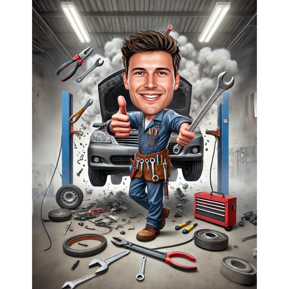 TEMU Wood Frame Custom Poster, Personalized 2d Flat Customizable Canvas Poster With Wood Frame - Customizable Personalized Mechanic Cartoon Portrait