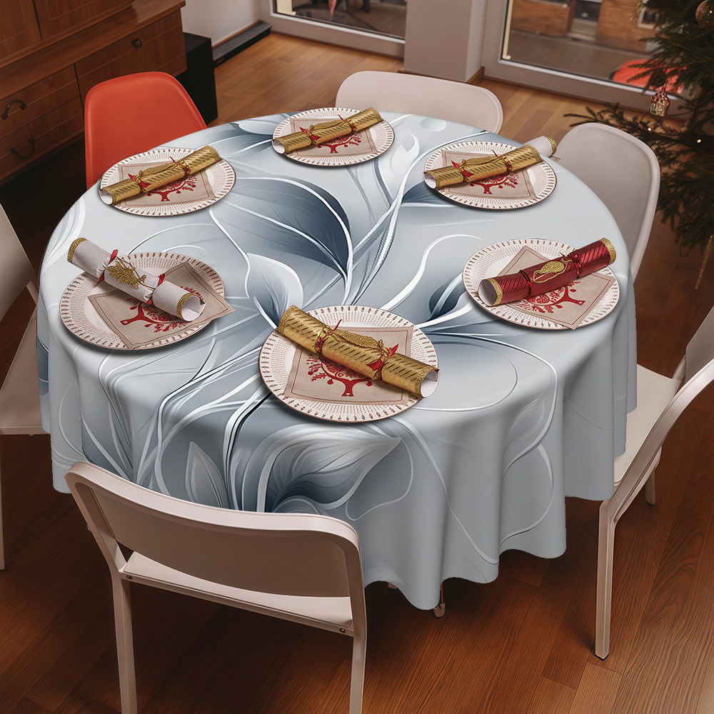TEMU 1pc Minimalist Line Drawing Gray- Vine Print Round Tablecloth For Kitchen And Dining Room, 120g/ã¡ Twill Polyester Material, Furniture Protectio