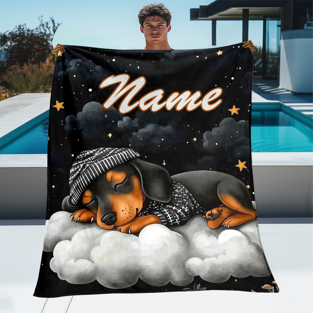 TEMU 1pc Dog On Clouds Custom Name Blanket-lightweight Home Furnishings Suitable For Sofas Travel Camping Living Rooms Offices Sofas Chairs And Warm