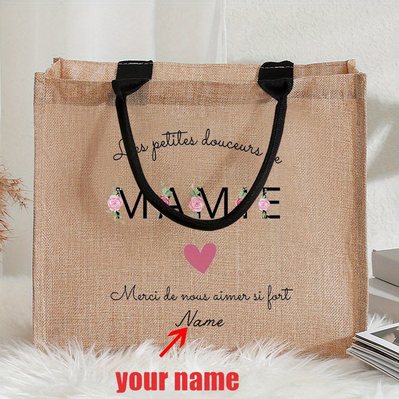 TEMU 1pc Sac de Plage Grand Personnalisé avec Nom Motif Floral Boho Léopard Mamie Cœur Nœud Cadeau Monogrammé pour Femmes, Sac Fourre-Tout Cadeau de