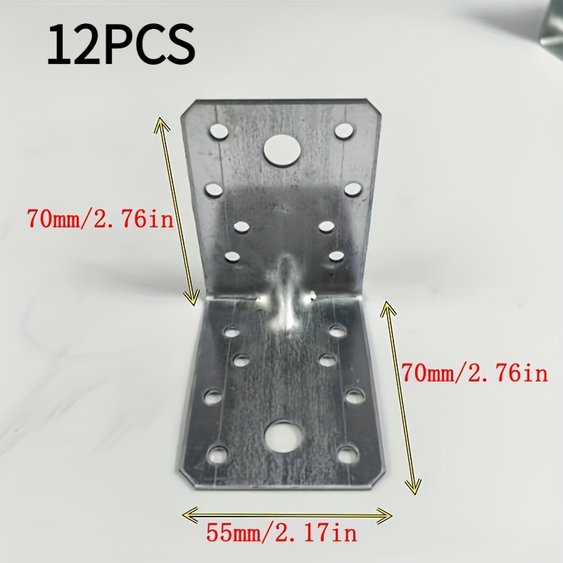 TEMU 12 Staffe angolari per carichi pesanti, 70x70x55mm/40*40*40mm, supporti angolari metallici, spessore parete 1,8mm, telaio a L per falegnameria,
