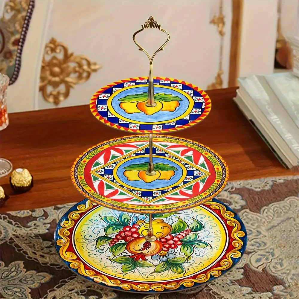 TEMU Vassoio decorativo in legno stile siciliano a 3 livelli, 1 pezzo, per la decorazione di piccoli oggetti in soggiorno, sala da e camera da letto,