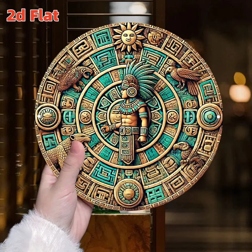 Image of 2d Flat - This 2d Flat Wall Art Features An Intricately Carved Design The Calendar, Showcasing Teal And Golden . Measuring 19.81x19.81 Cm, Made From Durable Tinplate Metal