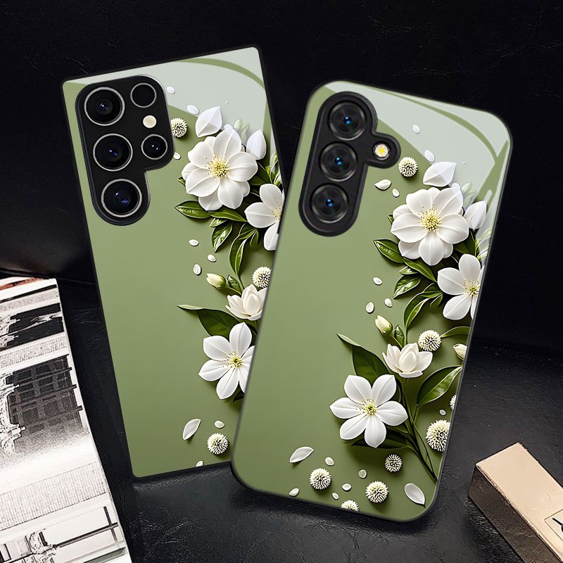 TEMU Phone Case - Minimalist White Floral Print Phone Case For Galaxy