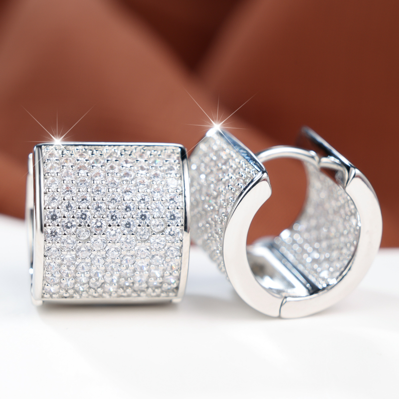 TEMU Angol 1 Pair Hoop Earrings Fully Inlaid Sparkly Synthetic Zirconia Unisex Earrings Fashionable Easy Individual Exquisite Beautiful Elegant Daily