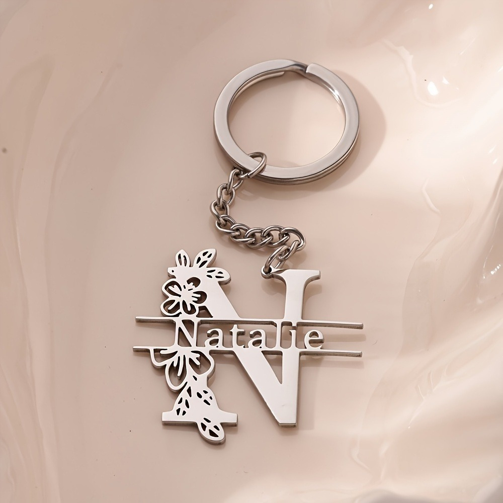 TEMU Un porte-clés personnalisé avec une lettre florale - Personnalisé avec un nom ou des , un porte-clés élégant sur le thème floral, parfait comme