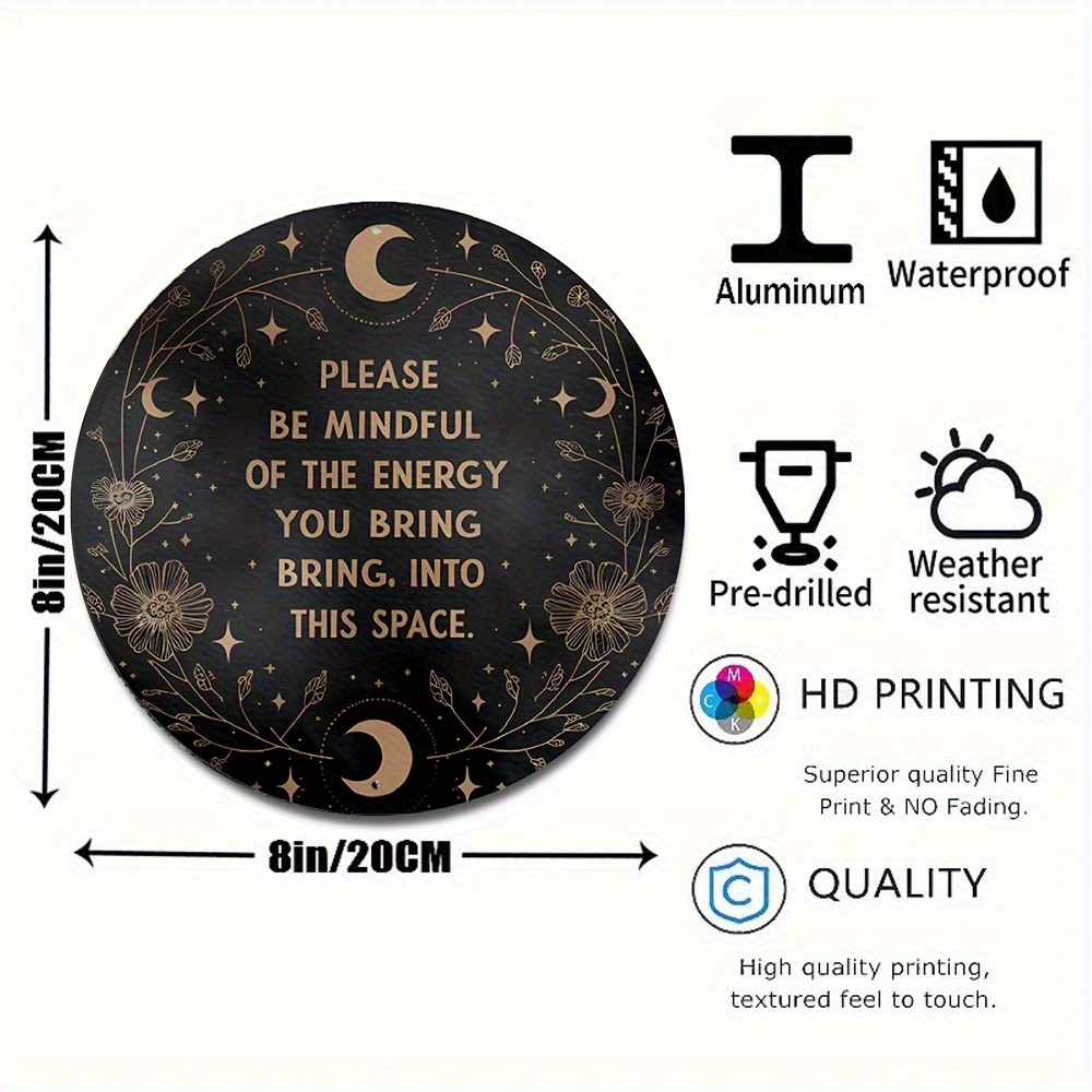 TEMU 1pc Vintage Aluminum Moon And Stars Wall Art With Floral Pattern - 8x8inch Black And Golden Inspirational Home Decor, Positive Energy Reminder,