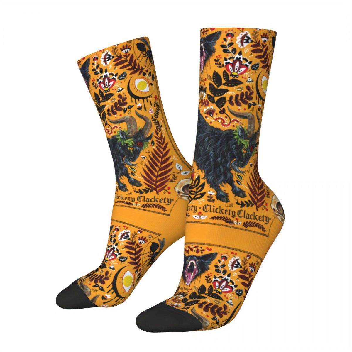 TEMU 1 Pair Biihudu Vintage Goat The Men's Socks, Hip Hop Pattern Printed, Funny Crew Sock, Knit Fabric, 95% Polyester 5% Elastane, Print, 300 G/m&sup2; - Hand Wash/, For Halloween