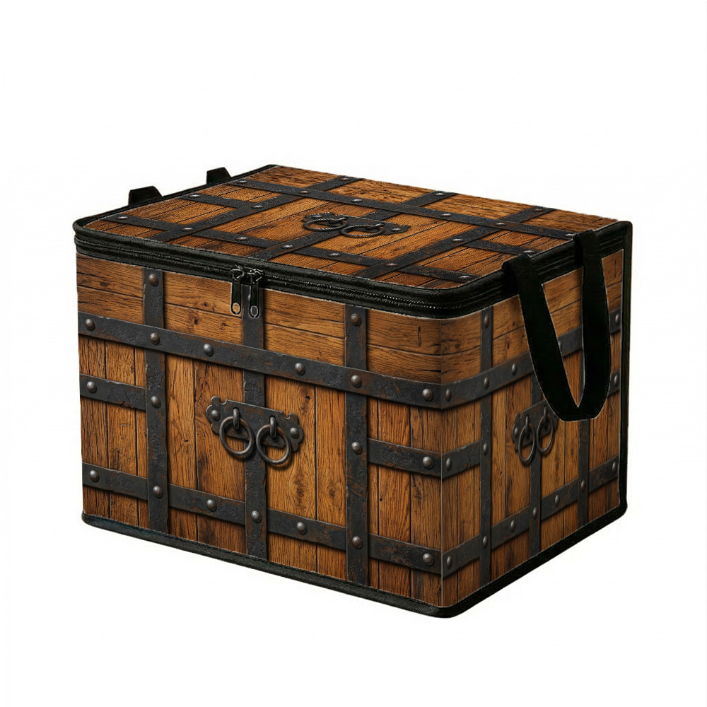 TEMU 1pc 2d Flat Printed Storage Bin With Lid, Wood Grain & Retro Wooden Door Pattern (no Real Metal), Rustic Medieval Rectangular Organizer For