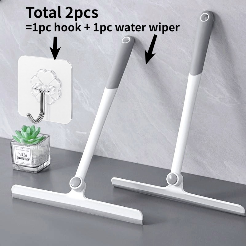 TEMU 2pcs 360° Rotating Shower Squeegee With Holder - Efficient Bathroom Glass And Mirror Cleaner, Ergonomic White Handle, Ideal For Window And