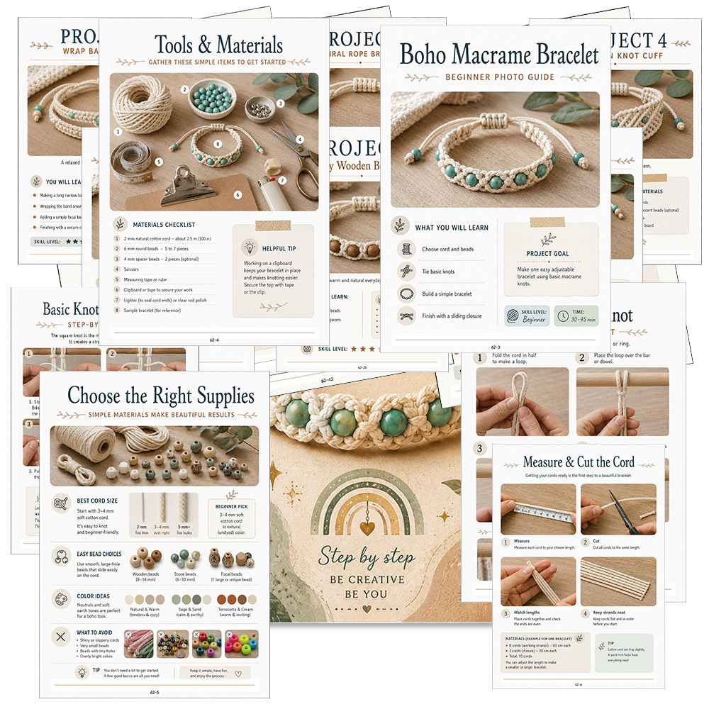 TEMU Carnet Guide de Macramé 1 pièce, Cadeau de Thanksgiving, Créer Étape par Étape, Fabrication de Bijoux Bohème pour Amateurs Créatifs Débutants,