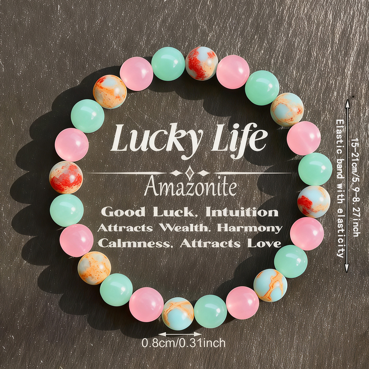 Image of 1pc Elegant Shoushan Stone Bead Bracelet - "" Charm, Attracting Love And Success, Perfect Gift For Women, Elastic Fashion Accessory Suitable For Daily Wear And Special Occasions, Charm Of Bracelet