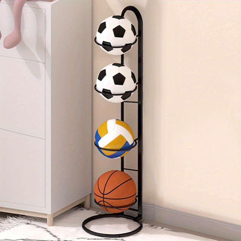 1pc Black 4-tier Basketball Hoop, Vertical Iron Storage Stand, Sturdy Structure, Suitable For Basketball, Football And Volleyball, Space